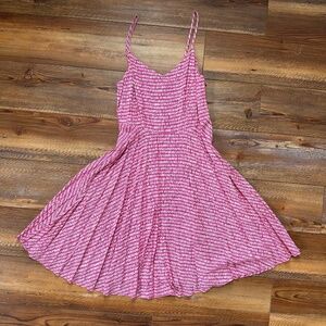 Spaghetti Strap Pink Mini Dress with White Stripe Detail